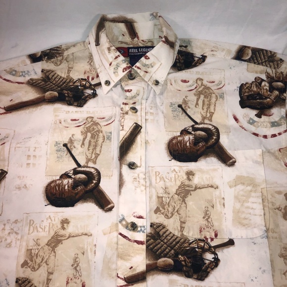 Men’s Reel Legends Vintage Baseball Button Up M - Picture 2 of 4